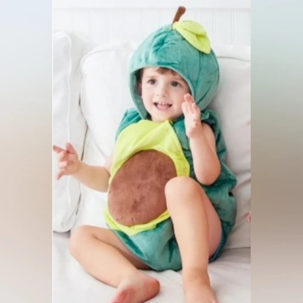 Kids Avocado Halloween Costume - Green Plush Hooded Onesie